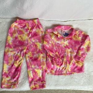 Toddler girl two piece tie dye pajama set pink and yellow size 4T